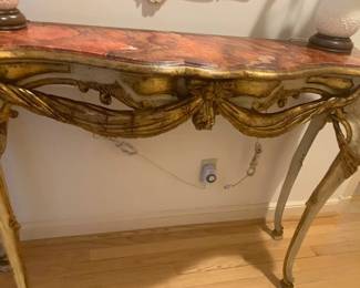 Wood Faux Painted Table w/ Above Wall Mirror