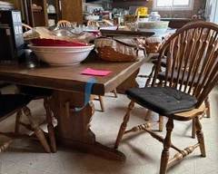 7' Long Trussel Table w/ 8 Chairs 