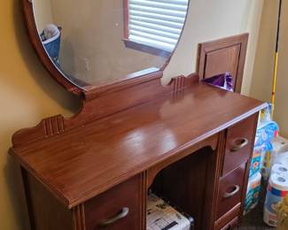 Art Deco Vanity Table with Round Mirror