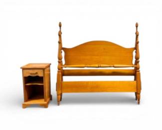 64 WoodBedFramewTurnedPostsMatchingSideTable