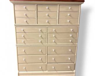 88 LargeVintageWoodenMailroomCabinetwManyDrawersWoodTop