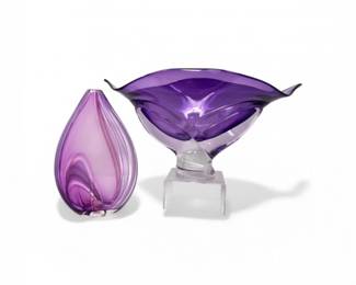 62 SignedPurpleArtGlassLargeWaveBowlTeardropStyleVase