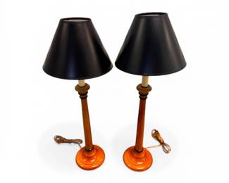 41 PairofColumnTableLampswBlackShadesRoundBase