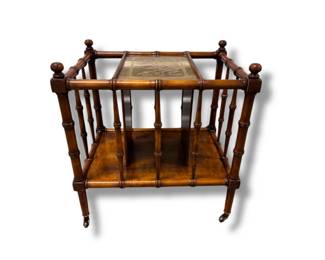 16 VintageFauxBambooWoodMagazineRackTablewBrassPanel