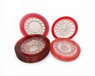 49 VintageCranberryFlashGlassPlatesSetTiffinStyleDesign