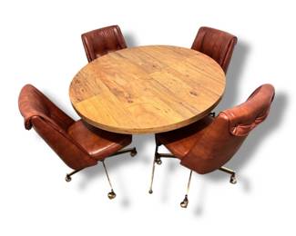 28 RetroDiningTablewExtensionLeaf4HowellRollingVinylChairs