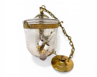 37 VintageStyleBellJarHangingLightwBrassDetailsEtchedGlass