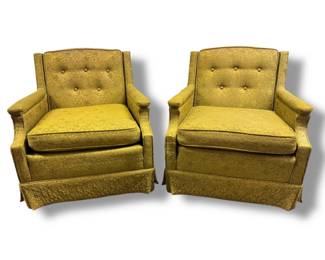 52 RetroGreenWoodmarkUpholsteredArmchairswTuftedBacksFloral