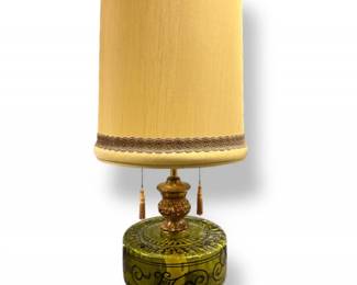 54 LargeGlassMCMTableLampwOrnateMetalBaseFabricShade