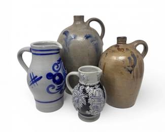 23 StonewareHandledJugsBlueSaltGlazePitcherGermanBeerCarafe
