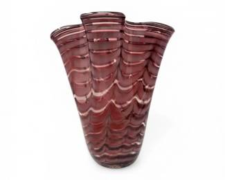 45 RoyalGalleryPurpleArtGlassVasewRuffledRimPoland