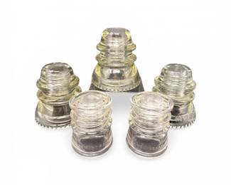 67 VintageHemingrayGlassRailroadClearInsulators5pc