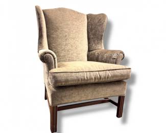 78 UpholsteredTanVelvetWingbackArmchairwWoodLegs