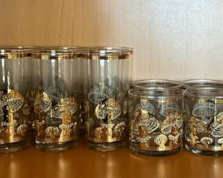 01 MidCentury Culver Gold Mushroom Highball Glassware