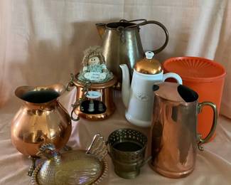 Vintage Rustic Farmhouse Copper Kettles And Tupperware
