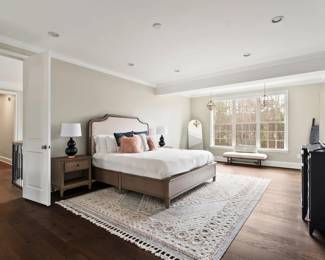 king bed, mattress, night stands, bench