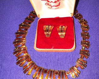 D'Orlan Buried treasure necklace an earrings, plated 22k gold 