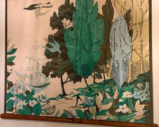 Mid century botanical textile wall hanging 