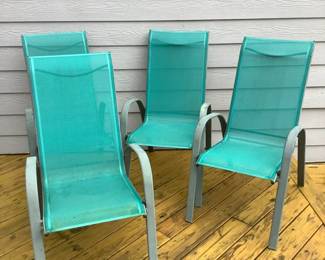 Four Blue Mesh Patio Chairs