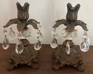 Brass & Crystal Prism Candle  Holders
