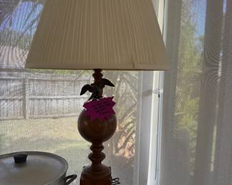 Pair of maple & brass eagle table lamps (2 of 2)