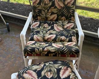 Pair of PVC patio chairs with foot stool (1 of 2)