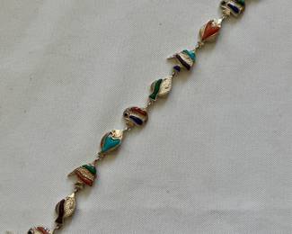 Sterling silver bracelet w/enamel fish