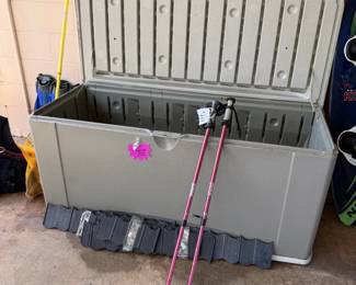 Pool deck/patio box, pair of walking sticks