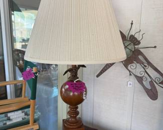 Pair of maple & brass eagle table lamps (1 of 2)