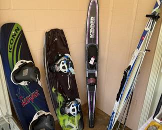 Vintage 2002 Icon Jeremy Kovak model wakeboard Burton Step On EST bindings snow board Pair of Rossignol Evo Tour cross-country skis