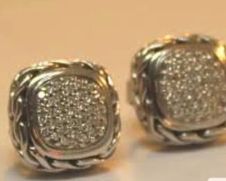 John Hardy 18K sterling silver Albion diamond pave earrings