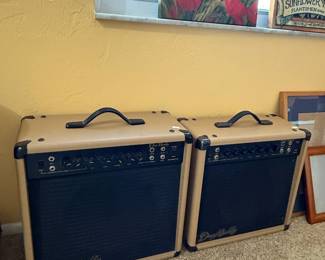 (2)  Dean Markley vintage guitar combo amplifiers from the 1980s-90s, K-150 & K-50 with foot pedals