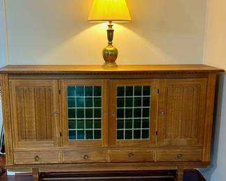 Danish modern credenza w/lead glass cabinet doors