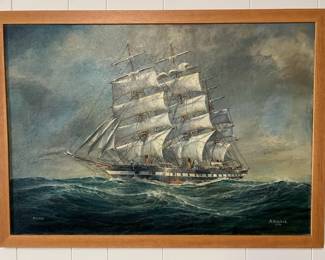 Clipper Ship signed by artist A. Schlehahn, 1974