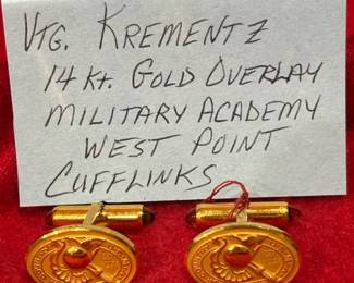 Vintage Krementz 14kt gold overlay military academy West Point cufflinks