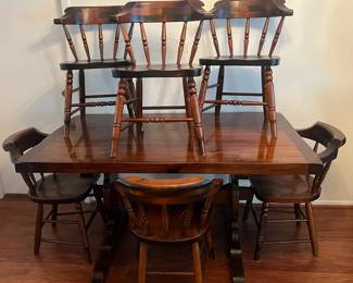 Vintage Old Tavern Farmhouse Dining Table w/6 Chairs