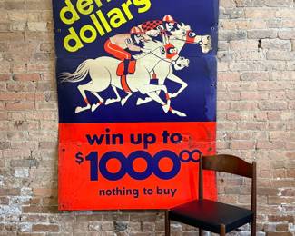 Vintage "Derby Dollars" Horse Racing Advertising Sign 
