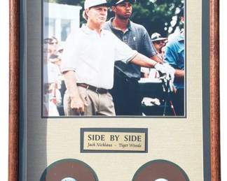 JACK NICKLAUS and TIGER WOODS Autographed Golf Balls in Shadowbox