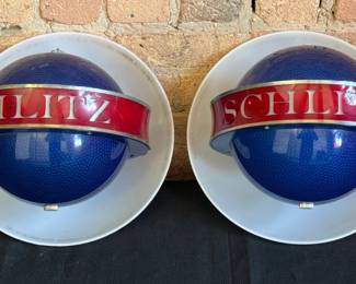 Rare Vintage SCHLITZ Beer Globe Advertising Signs, Pair