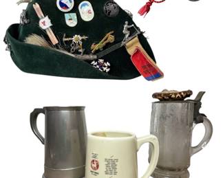 Assorted German OKTOBERFEST Beer Steins and Alpine Hat