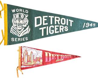 Vintage DETROIT TIGERS & DETROIT, MICHIGAN Pennants
