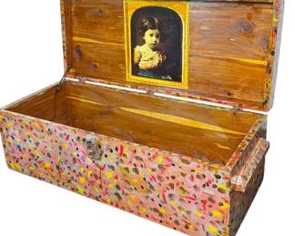 POPS CASEY (American, 20th C.) Folk Art Painted Travel Trunk