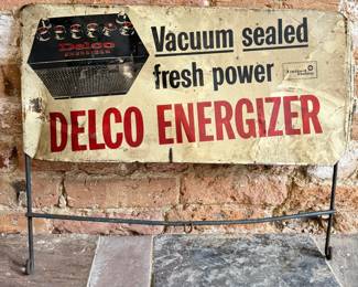 Vintage DELCO Energizer Battery Rack Advertising Sign