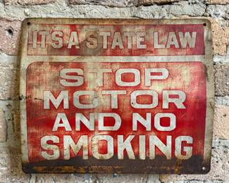 Vintage "No Smoking" "State Law" Gas Station Advertising Sign 