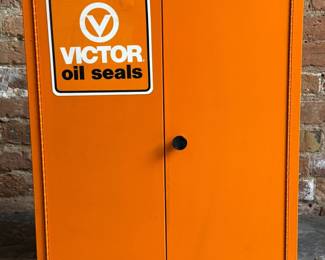 Vintage VICTOR Oil Seals Advertising Storage Cabinet