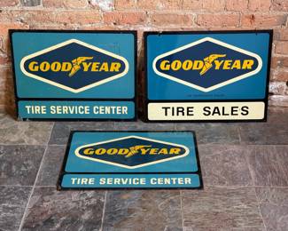 Vintage GOODYEAR Tire Advertising Signs, Double-sided (3) 