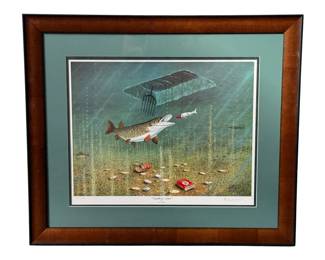 LES C. KOUBA "Darkhouse Action" Fishing Lithograph, Signed