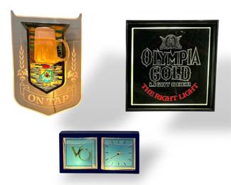 Advertising Beer Sign Lot OLD STYLE, OLYMPIA GOLD, SEAGRAMS VO