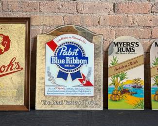 4 Bar Advertising Mirrors, STROH'S, PABST BLUE RIBBON, MYERS'S RUM