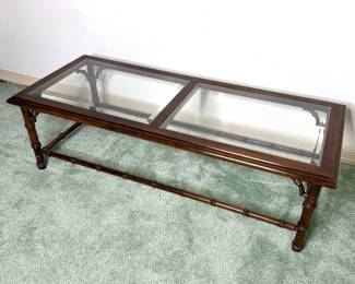 Glass Pane Coffee Table with Bamboo Style Legs 